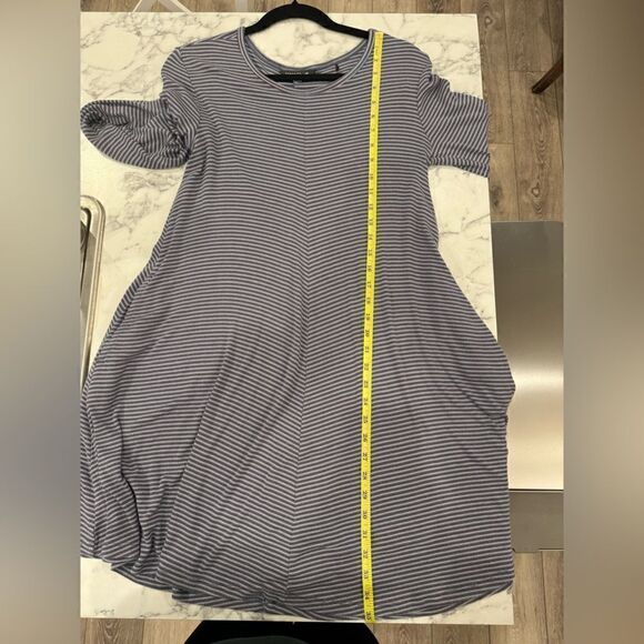 🌞 Toad & Co Daisy Rib Long Sleeve Swing Dress Size L Blue Red Stripe Pockets - Picture 3 of 7